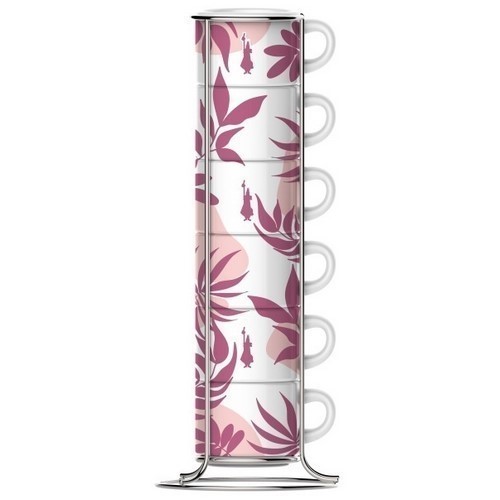 SET 6 TAZAS CAFE BIALETTI ROMANTIC ROSA C/SOPORTE